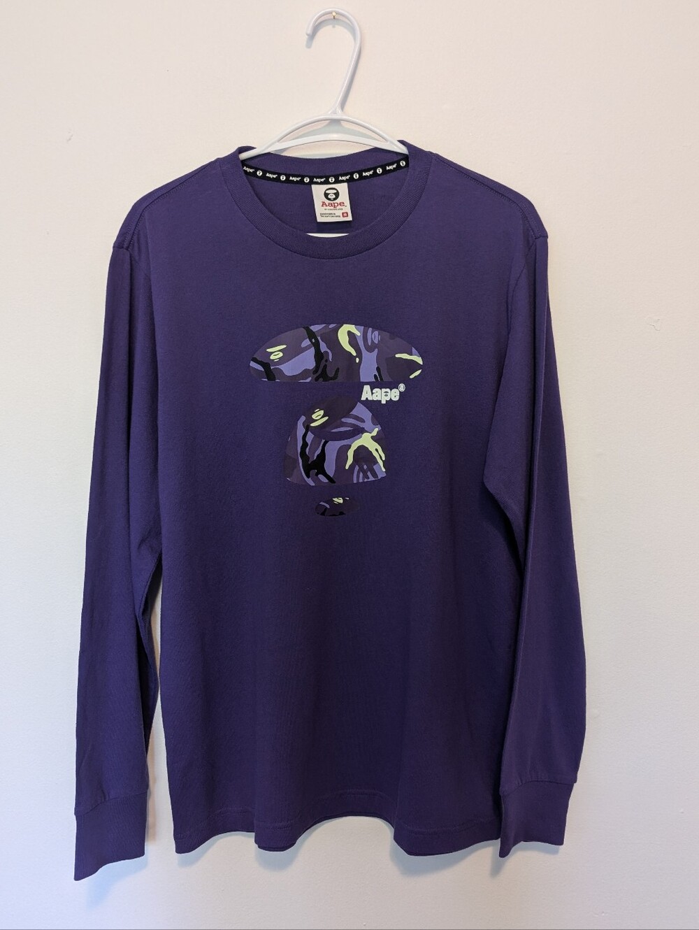NWOT AAPE BY A BATHING APE Purple Camo Ape Head Long Sleeve Shirt Y2K  Unisex M